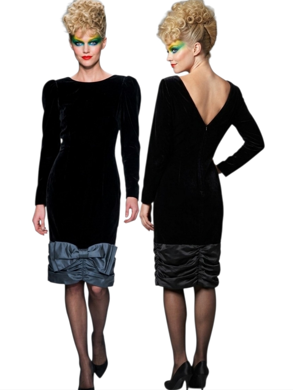 PATTY O'NEIL Vintage 1980s Velvet Drop Waist Cocktail Dress - Size 10